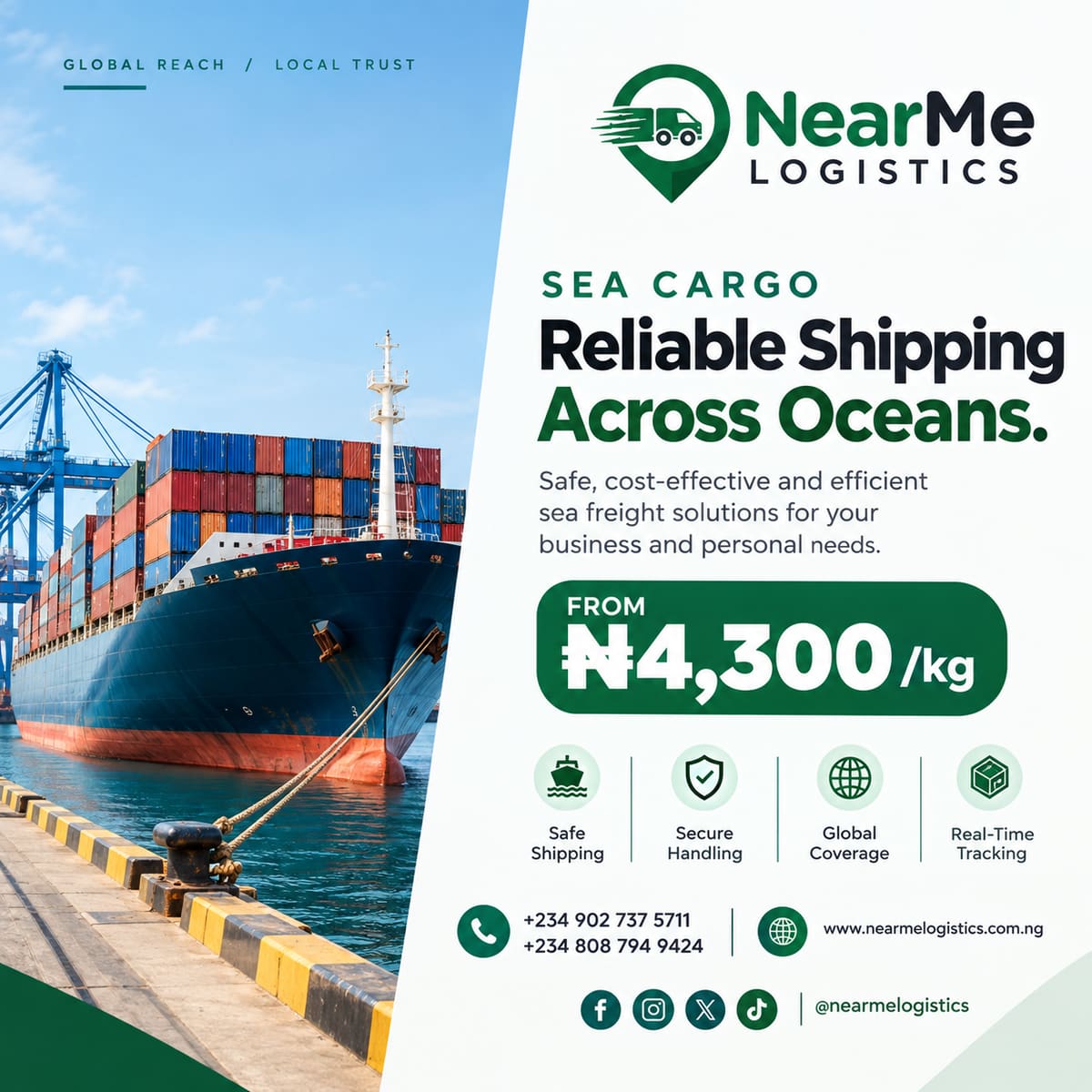 NearMe Sea Cargo reliable ocean shipping, from ₦4,300 per kg